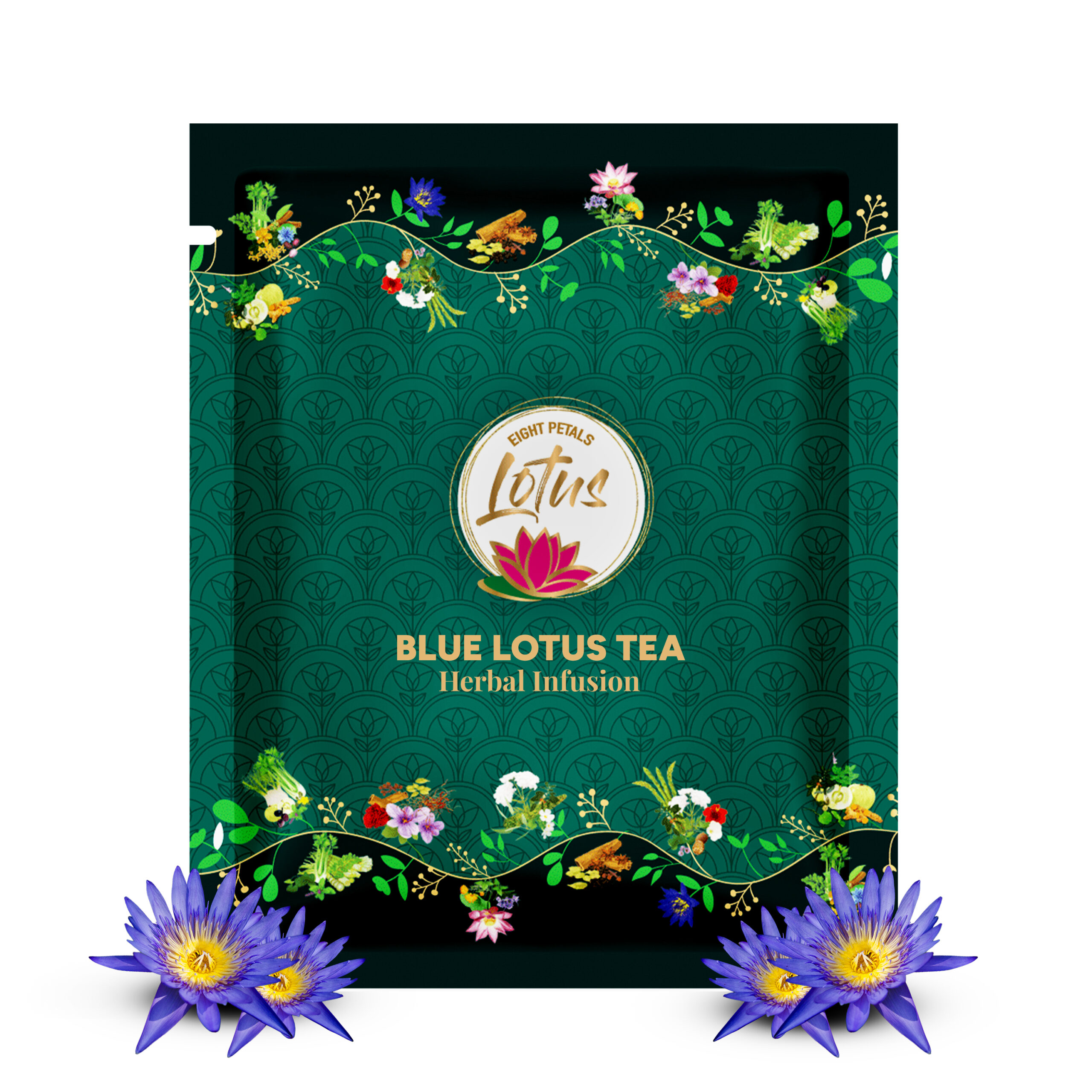 Eight Petals Lotus Blue Lotus Herbal Tea |100% Natural | 15 Pyramid Tea Bags